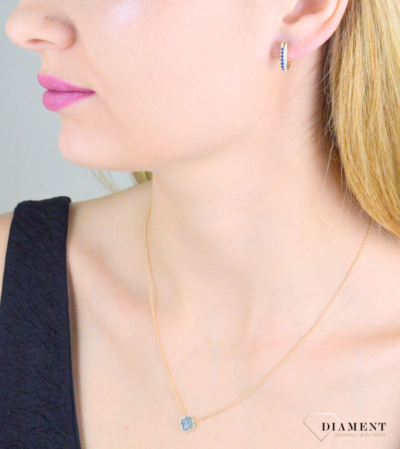 Złote kolczyki damskie 375 z granatowymi cyrkoniami KL 8860B 375.jpg